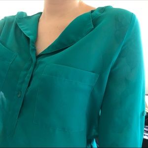 Blue / green / teal long sleeve top (blouse)